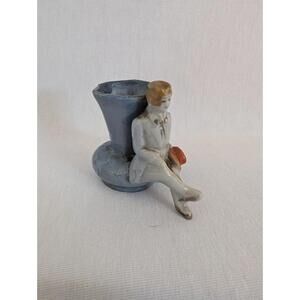 Cute Vintage Miniature Vase/Toothpick Holder with Victorian Man Japan